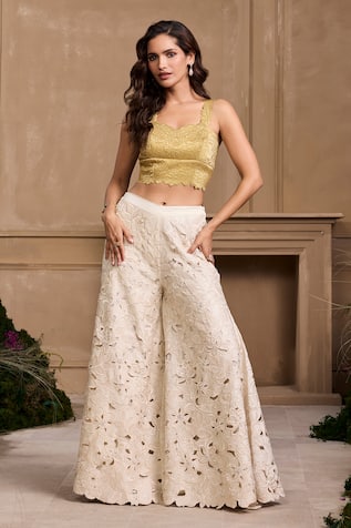 Chandrima Floral Quilted Gold Bustier 