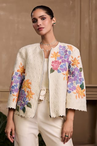 Chandrima Hydrangea Floral Applique Jacket 
