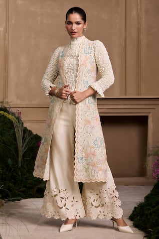 Chandrima Embellished Floral Quilted Long Jacket 