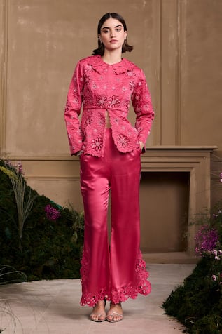 Chandrima Floral Quilted Fuchsia Jacket 