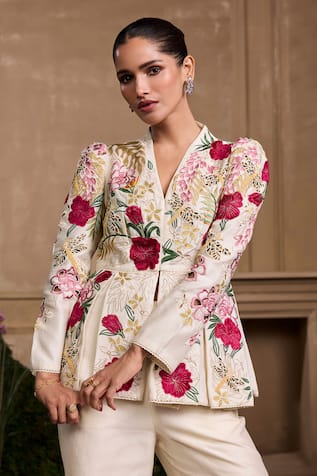 Chandrima Floral Applique Peplum Jacket 