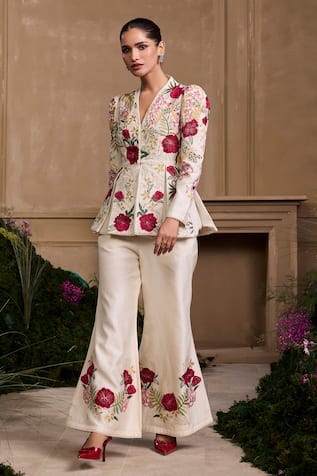 Chandrima Floral Applique Embroidered Bell Bottom Pant 