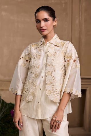 Chandrima Floral Cutwork Embroidered Layered Shirt 