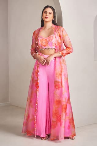 SAMMOHI BY MOKSHA AND HIRAL Floral Print Embroidered Kurta Palazzo Set 