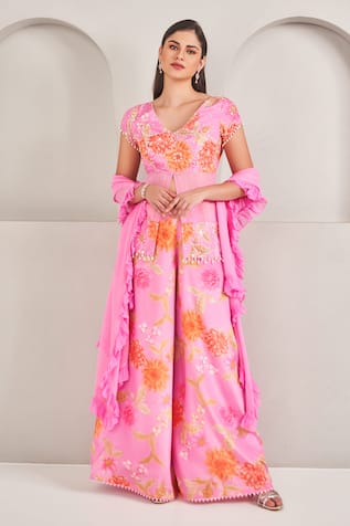 SAMMOHI BY MOKSHA AND HIRAL Floral Print Top & Palazzo Set 