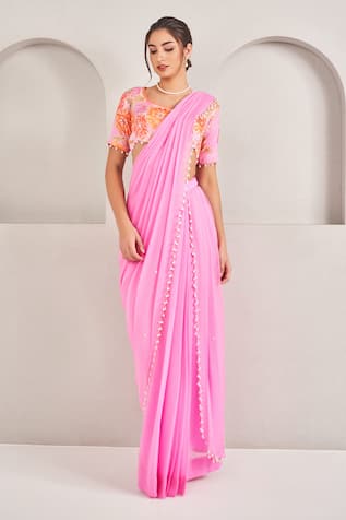 SAMMOHI BY MOKSHA AND HIRAL Tassel Embroidered Pre-Draped Saree With Blouse 