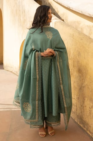 ASRUMO Mukaish Embroidered Anarkali Pant Set 