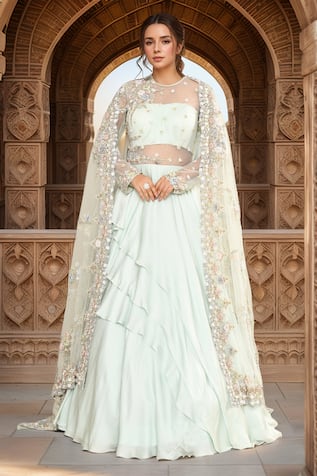 Floral Sequin Embroidered Gown Set 