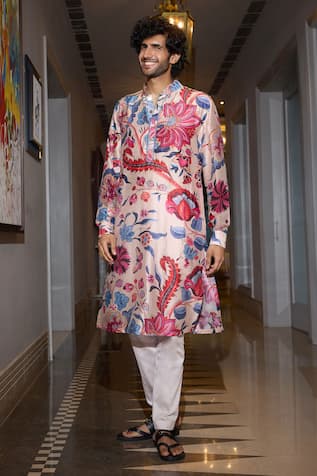 Mahima Mahajan Sand Kurta Set with Botanical Print 