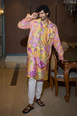 Mahima Mahajan Kesar Flower Print Bomber Jacket & Kurta Set 
