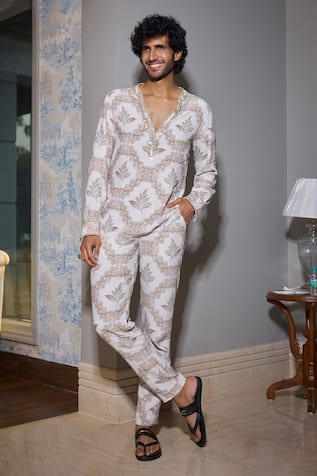 Mahima Mahajan Rose Leaf Print Kurta & Pant Set 