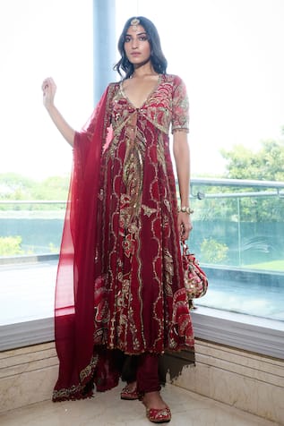 Mahima Mahajan Sindoori Red Embroidered Anarkali Set 