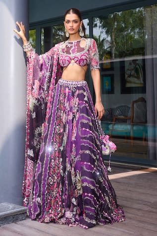 Mahima Mahajan Grapevine Purple Embroidered Lehenga Set 