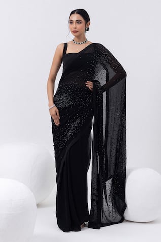 Abstract Hand Embroidered Saree With Blouse 