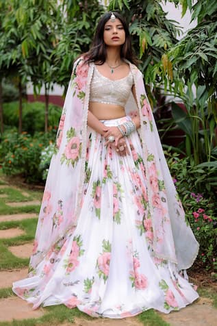 Foram Patel Floral Rose Bloom Embroidered Lehenga Set 