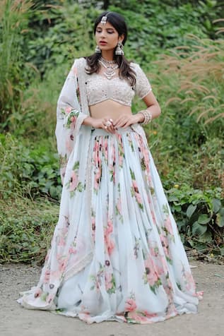 Foram Patel Floral Vine Print Lehenga Set 