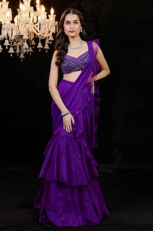 Foram Patel Ruffled Purple Pre-Draped Saree Set 