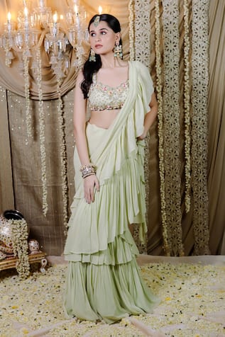 Foram Patel Pre-Draped Ruffle Saree & Embellished Blouse 