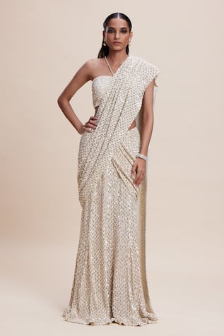 Kangana Trehan Sequin Embellished Pre-Draped Saree Set 