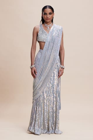 Kangana Trehan Embellished Pre-Draped Saree With Tassel Detailed Blouse 