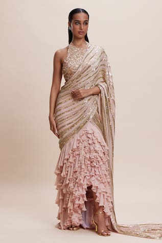 Kangana Trehan Embellished Ruffled Pre-Draped Saree With Blouse 