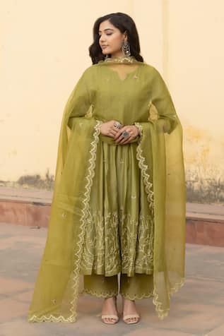 ASRUMO Zari Gul Jaal Anarkali Pant Set 