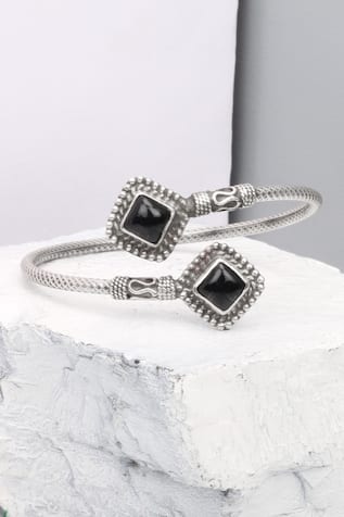 Onyx Embellished Silver Bracelet 