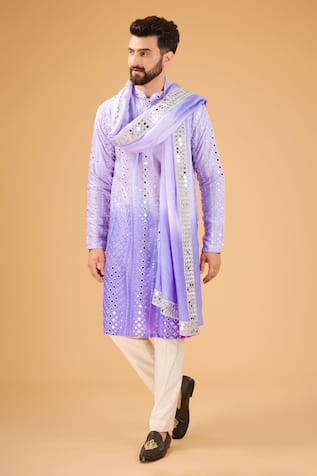 Ombre Mirror Embroidered Kurta & Stole 