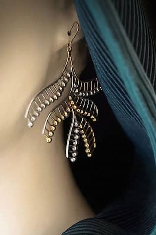 Palm Motif Two-Tone Earrings 