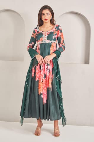 SAMMOHI BY MOKSHA AND HIRAL Floral Embroidered Anarkali Set 