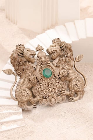Cosa Nostraa Oxidised Gold Twin Lion Emblem Brooch 