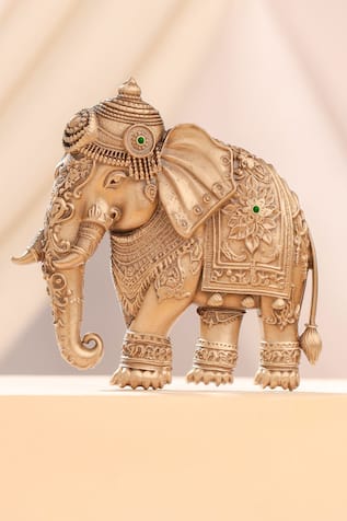 Cosa Nostraa Oxidised Antique Gold Elephant Brooch 