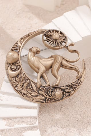 Cosa Nostraa Antique Panther Crescent Moon Brooch 