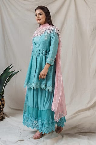Naaz By Noor Bloom Lace Embellished Kurta Sharara Set 