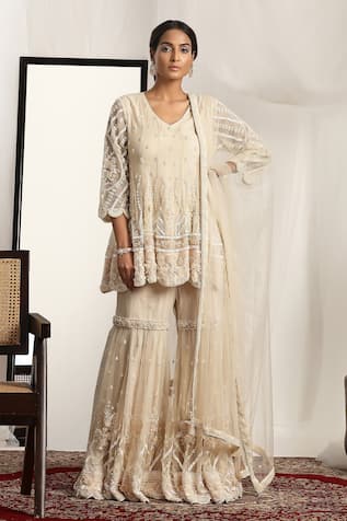 HOUSE OF SUPRIYA Scallop Hem Embroidered Gharara Kurta Set 