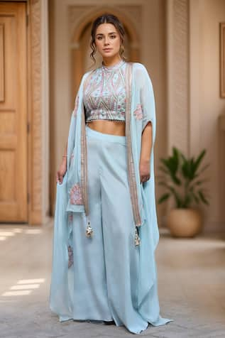 Samyukta Singhania Padma Bloom Patch Embroidered Cape & Sharara Set 