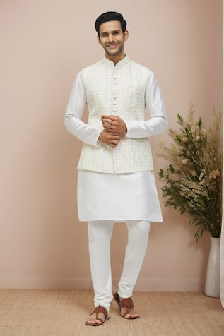 Arihant Rai Sinha Embroidered Bundi With White Kurta Set 