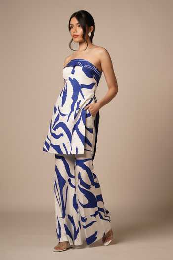 Advait Blue Abstract Print Flared Trouser 