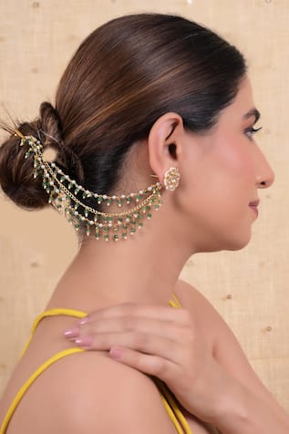 Shlok Jewels Designer Pearl & Semi Precious Earchains Set 