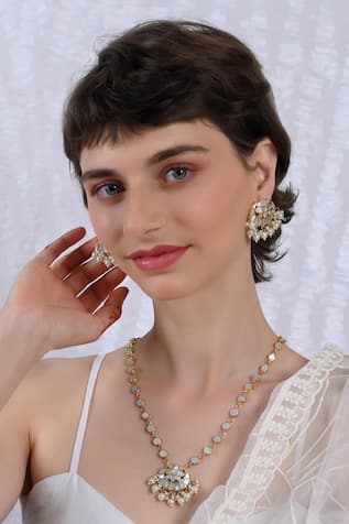 Gold Plated Chand Bloom Pendant & Earrings 