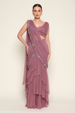 Ae Mara Zohra Jabeen Pre-Draped Ruffle Saree With Blouse 