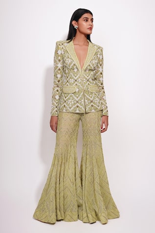 Ritika Mirchandani Flora Web Crystal Embroidered Blazer & Sharara 