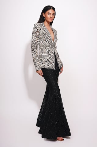 Ritika Mirchandani Black & White Embroidered Blazer & Sharara Set 
