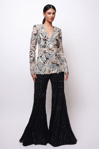 Ritika Mirchandani Black Embroidered Kurta Sharara Set 