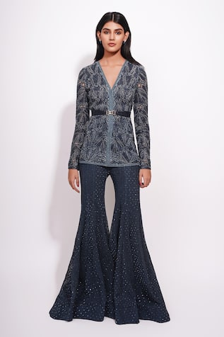 Ritika Mirchandani Midnight Blue Embroidered Kurta Sharara Set 