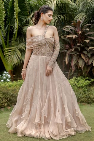 VRIDHI SOMAANI Gemma Off Shoulder Ruffle Gown 