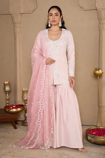 House Of Karmah Floral Zari Embroidered Kurta Gharara Set 
