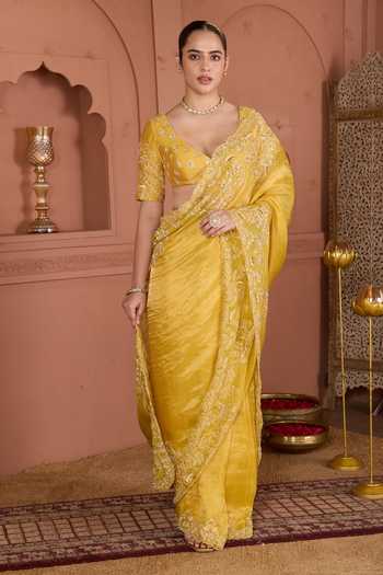 House Of Karmah Embroidered Chanderi Tissue Saree Set 