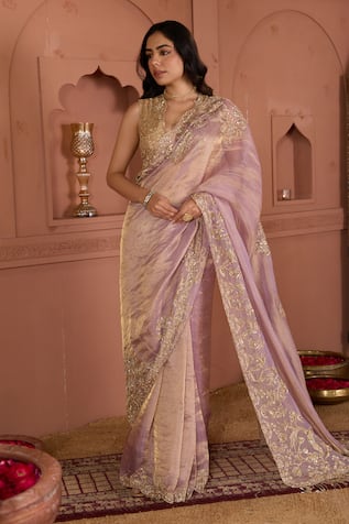 Chanderi Tissue Saree With Floral Embroidered Blouse 