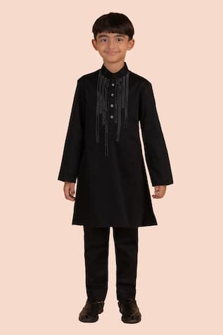 Partykles Black Bead Embroidered Kurta Set 